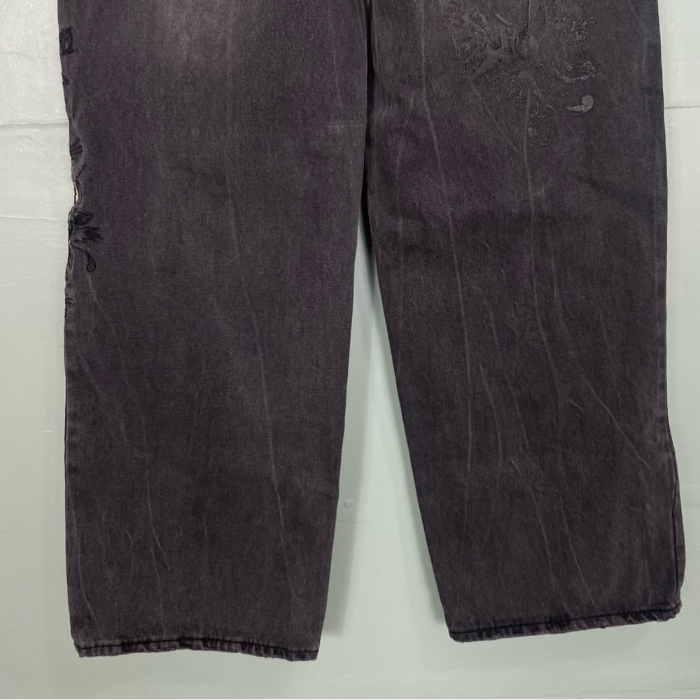 Ed Hardy Loose Wide Leg Jeans Death Before Dishonor Patch Logo Black Women Sz 24 - Picture 5 of 9
